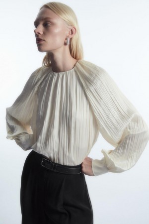 Blusa COS Plissé Long-sleeved Mujer Blancos | 86017CBIS