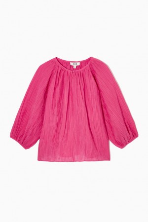 Blusa COS Puff-sleeve Seersucker Mujer Rosas Claro | 97203SVTQ