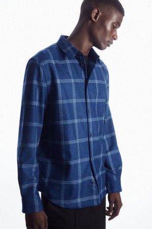 Camisa COS Checked Lana Hombre Azules | 70856FVBC