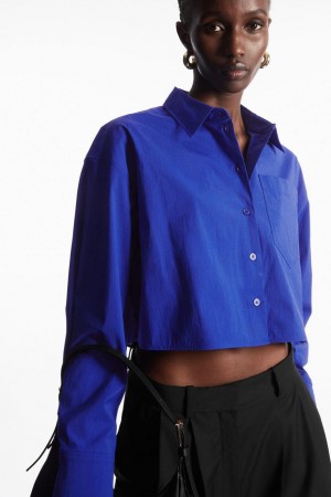 Camisa COS Cropped Poplin Mujer Azules Oscuro | 13276YRDI