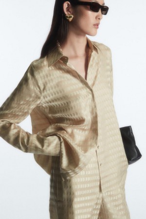 Camisa COS Geometric-jacquard Satin Mujer Beige Claro | 86920FQRX