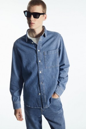 Camisa COS Linen-blend Denim Hombre Azules | 73205LHSE