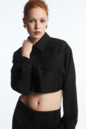 Camisa COS Oversized Cropped Lana Overshirt Mujer Negros | 81792WGFJ