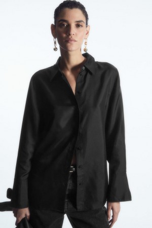 Camisa COS Oversized Pure Silk Mujer Negros | 86305BMVD