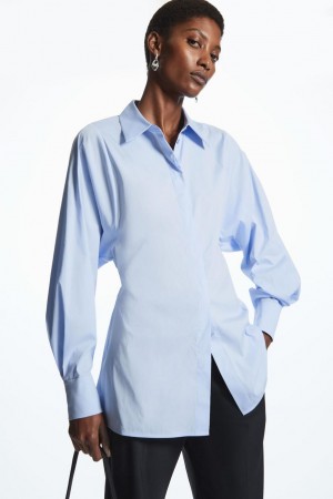 Camisa COS Oversized Waisted Poplin Mujer Azules | 49268UZON