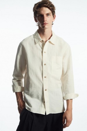 Camisa COS Textured Linen-blend Hombre Blancos | 18695MLRX