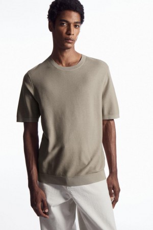 Camiseta COS Mulberry Silk Piqué-knit Hombre Beige | 29035XCIY