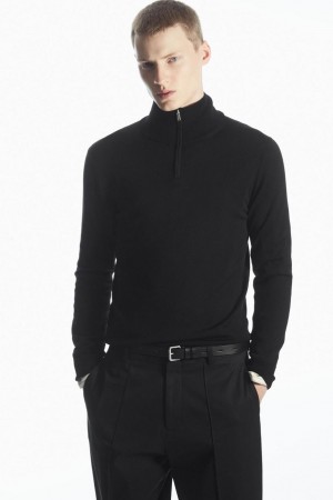 Jerséis COS Funnel-neck Lana Half-zip Hombre Negros | 80517RPFO