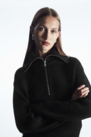 Jerséis COS Lana And Algodon Half-zip Mujer Negros | 46815LDPQ