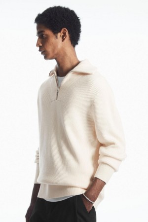 Jerséis COS Lana And Algodon-blend Half-zip Hombre Creme | 89013ENFU