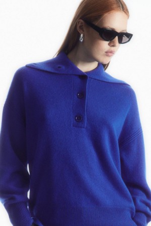 Jerséis COS Spread-collar Pure Cashmere Mujer Azules Claro | 54631UIGH