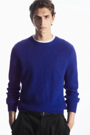 Jerséis COS Waffle-knit Pure Cashmere Hombre Azules Claro | 91268JHAF