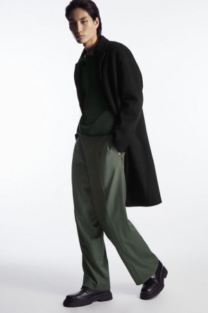 Pantalones COS Directo-leg Relaxed Lana Hombre Verdes Oscuro | 15826QFLT