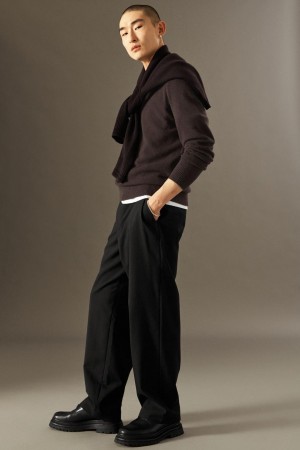 Pantalones COS Lana-hopsack - Anchos Hombre Negros | 40639PGDN