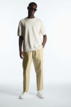 Pantalones COS Tapered Poplin Pull-on Hombre Beige | 75019LWCX