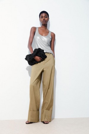 Pantalones COS The Anchos-leg Turn-up Chinos Mujer Beige Oscuro | 41675BOWZ