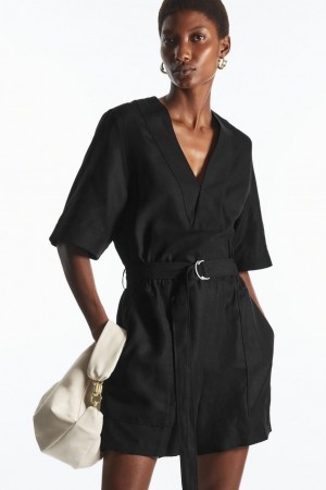 Playsuit COS V-neck Belted Mujer Negros | 20417TLIP