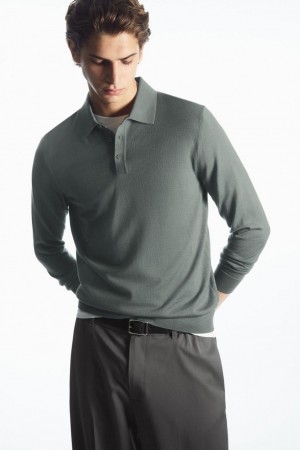 Polo COS Merino Lana Hombre Verdes | 43567FTGZ