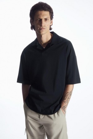 Polo COS Oversized Open-collar Hombre Azul Marino | 23176UDQC