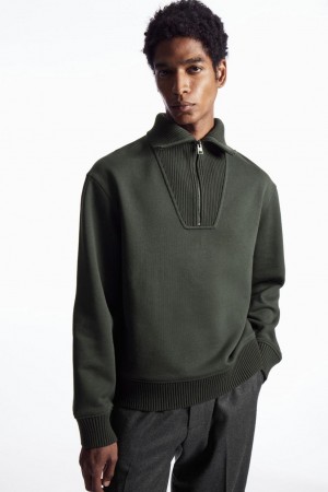 Sudadera COS Funnel-neck Half-zip Hombre Verdes Oscuro | 19528PASB