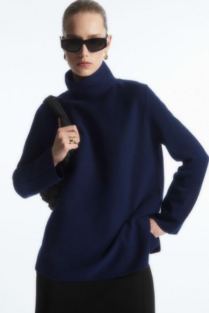 Top COS A-line Funnel-neck Mujer Azul Marino | 81052WKFB