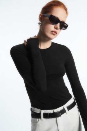 Top COS Slim-fit Long-sleeve Mujer Negros | 74968IENR