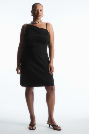 Vestido COS Asymmetric Draped Mini Mujer Negros | 92738IMFS