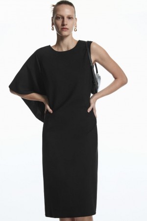 Vestido COS Asymmetric-sleeve Midi Mujer Negros | 65129QGFI