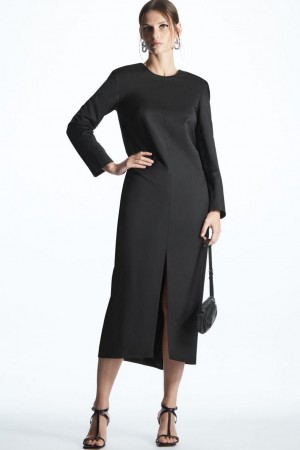 Vestido COS Draped Lana-blend Midi Mujer Negros | 70683XHPL