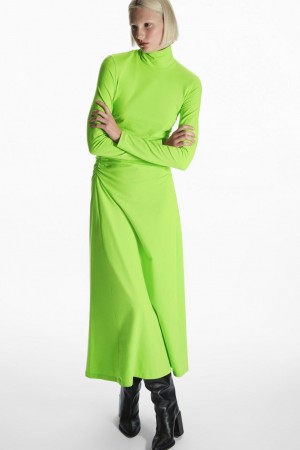 Vestido COS High-neck Gathered Midi Mujer Verdes Claro | 91425RHUN