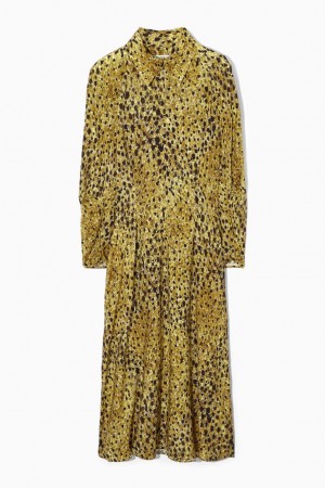 Vestido COS Leopard-print Midi Shirt Mujer Amarillos Leopardo | 91602LIRU