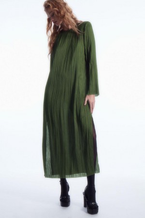 Vestido COS Long-sleeved Plissé Midi Mujer Verdes Oscuro | 06714SCKU