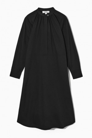 Vestido COS Relaxed-fit Gathered Midi Shirt Mujer Negros | 18549BHUY