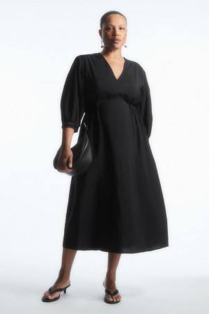 Vestido COS Voluminous V-neck Mujer Negros | 14639MWNH