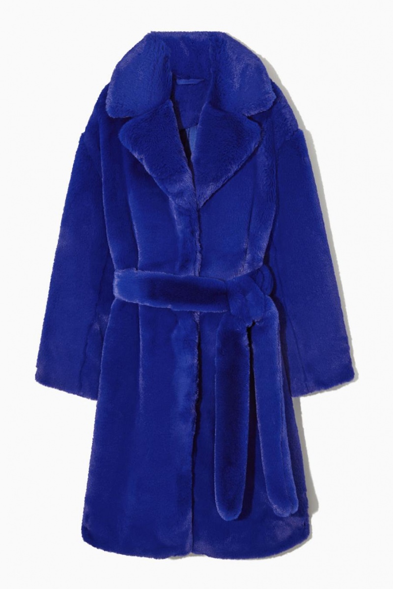 Abrigos COS Belted Faux Fur Mujer Azules Claro | 07241KRHZ