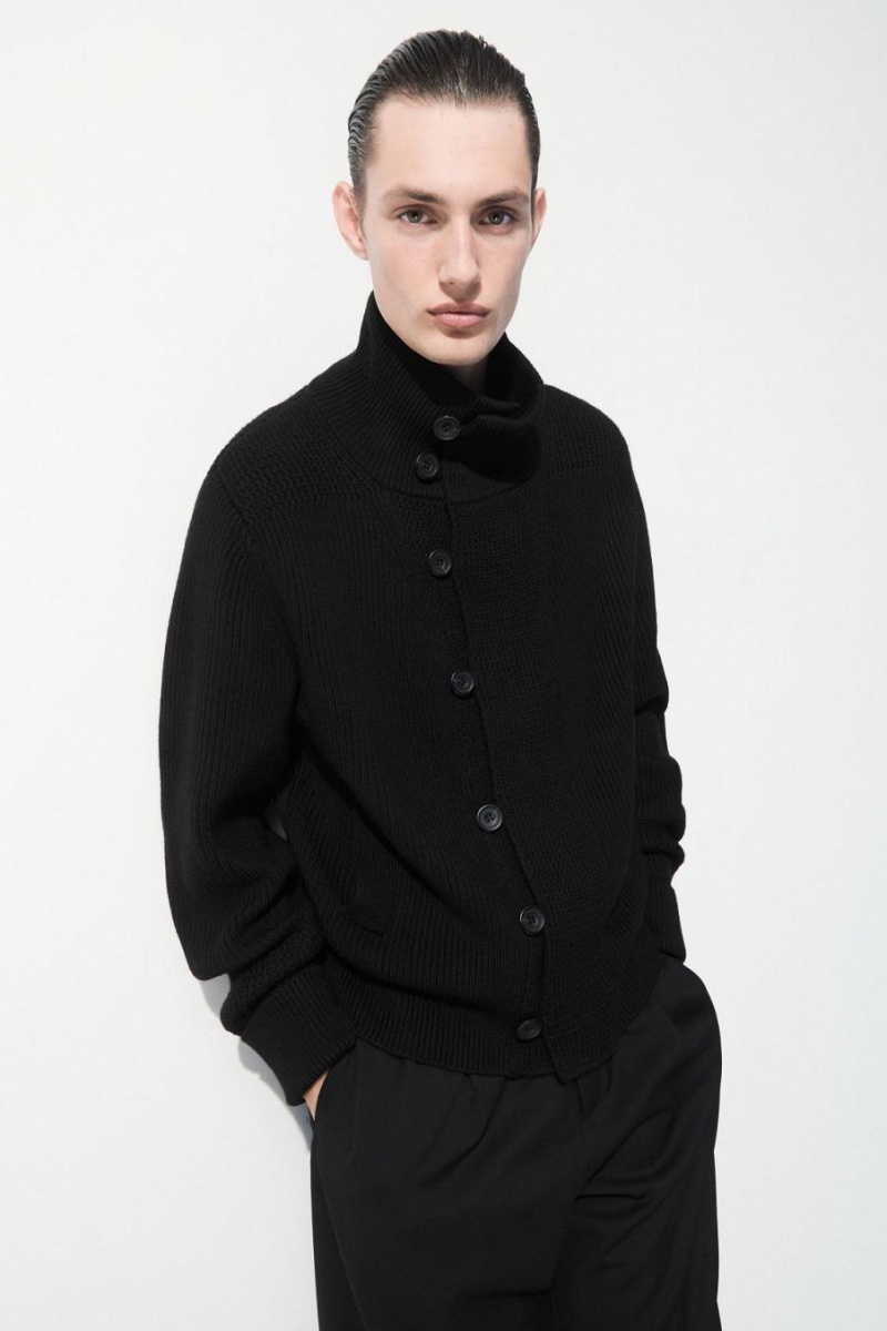 Abrigos COS The Funnel-neck De Punto Lana Hombre Negros | 80946SBGX