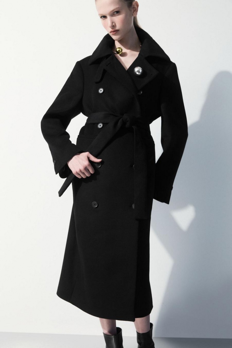 Abrigos COS The Recycled-cashmere Trench Mujer Negros | 61504WLNQ