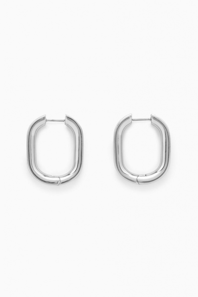 Aretes COS Oval Hoop Mujer Plateados | 16832WMOH