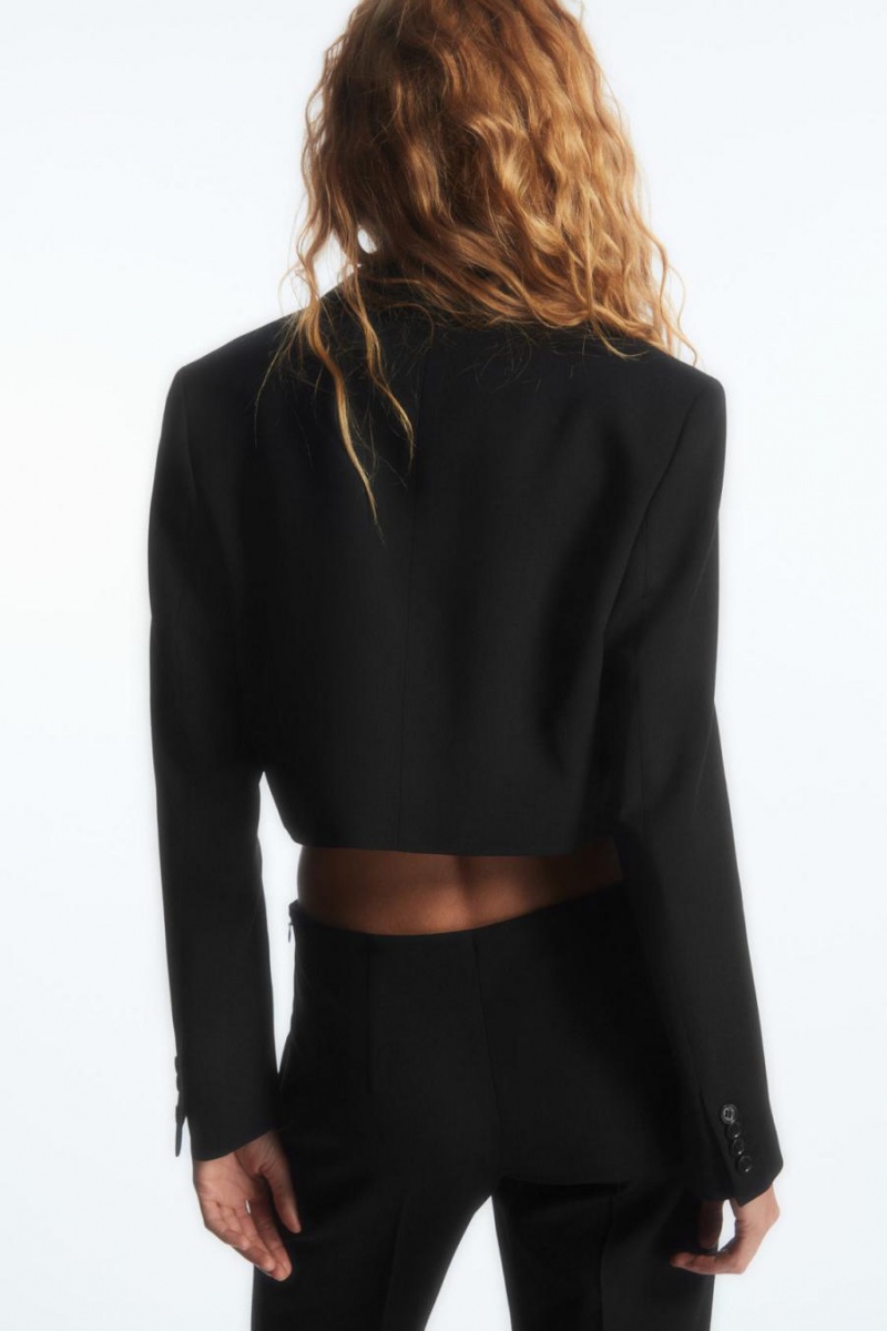 Blazer COS Cropped Lana Mujer Negros | 49063IPTQ