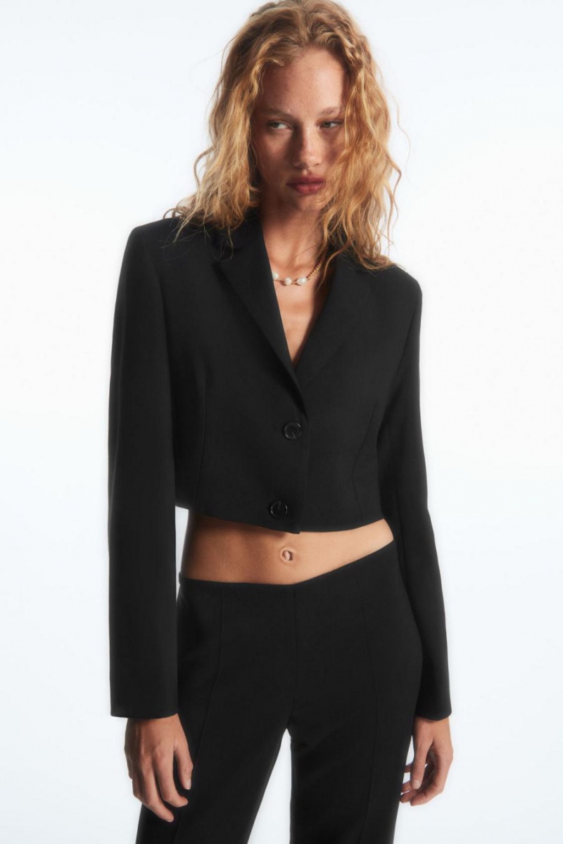 Blazer COS Cropped Lana Mujer Negros | 49063IPTQ