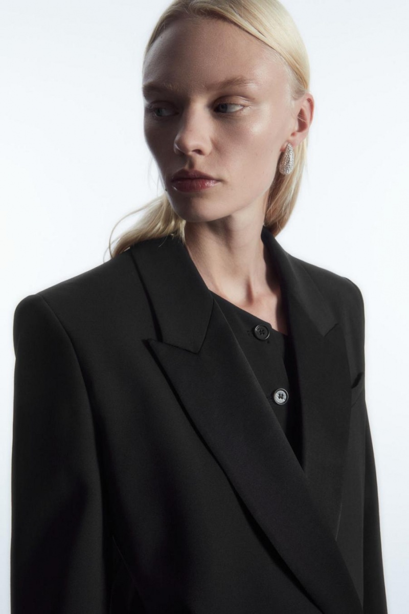 Blazer COS Power-shoulder Lana Tuxedo Mujer Negros | 29814FTYK