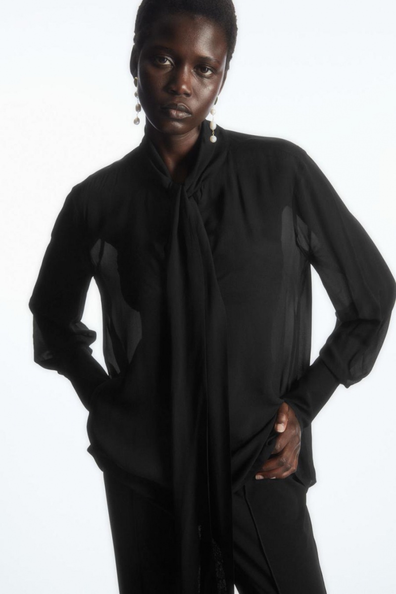 Blusa COS Bow Voile Mujer Negros | 25961GNIB