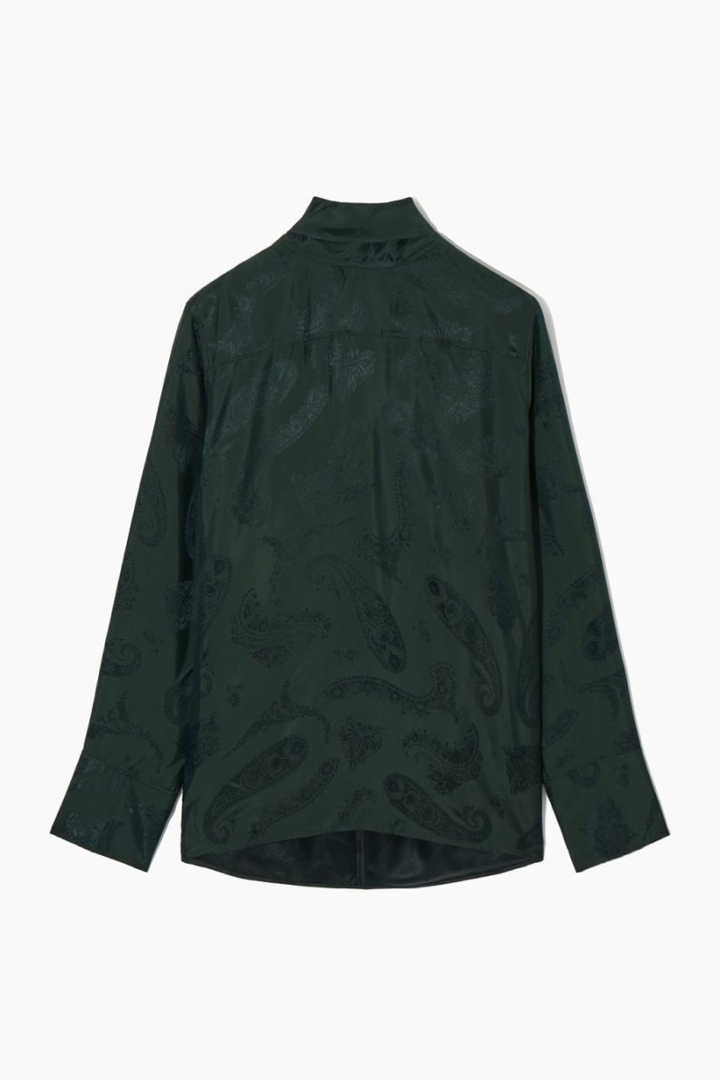 Blusa COS Floral-jacquard Bow Mujer Verdes Oscuro | 19730UDJX