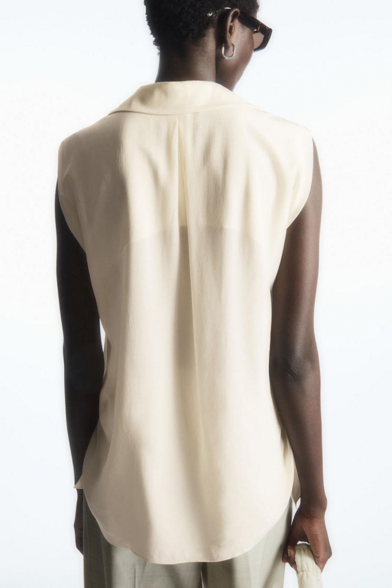 Blusa COS Sin Manga Camp-collar Pure Silk Mujer Creme | 45982BMUF