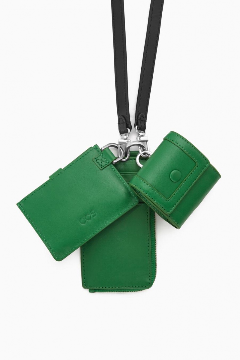 Bolso COS Cuero Lanyard Cardholder Hombre Verdes | 69045QUOB