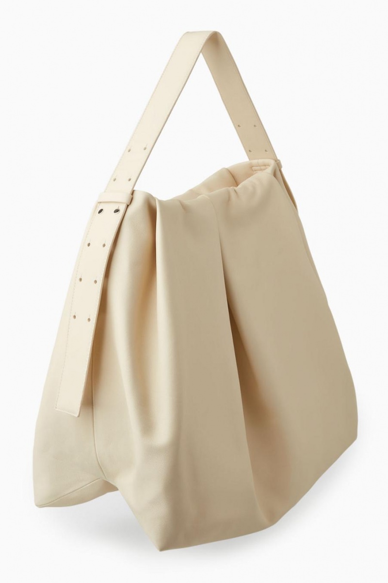 Bolso COS Oversized Plisado Shoulder - Cuero Mujer Creme | 31846SHAN