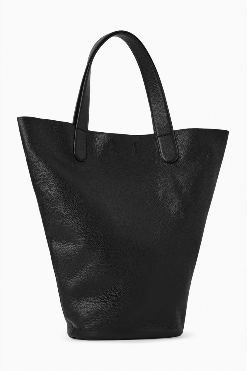 Bolso COS Trapeze Tote - Grained Cuero Mujer Negros | 13764LWGZ