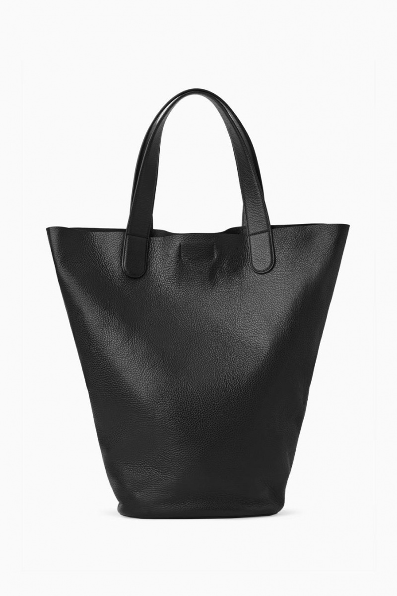 Bolso COS Trapeze Tote - Grained Cuero Mujer Negros | 13764LWGZ