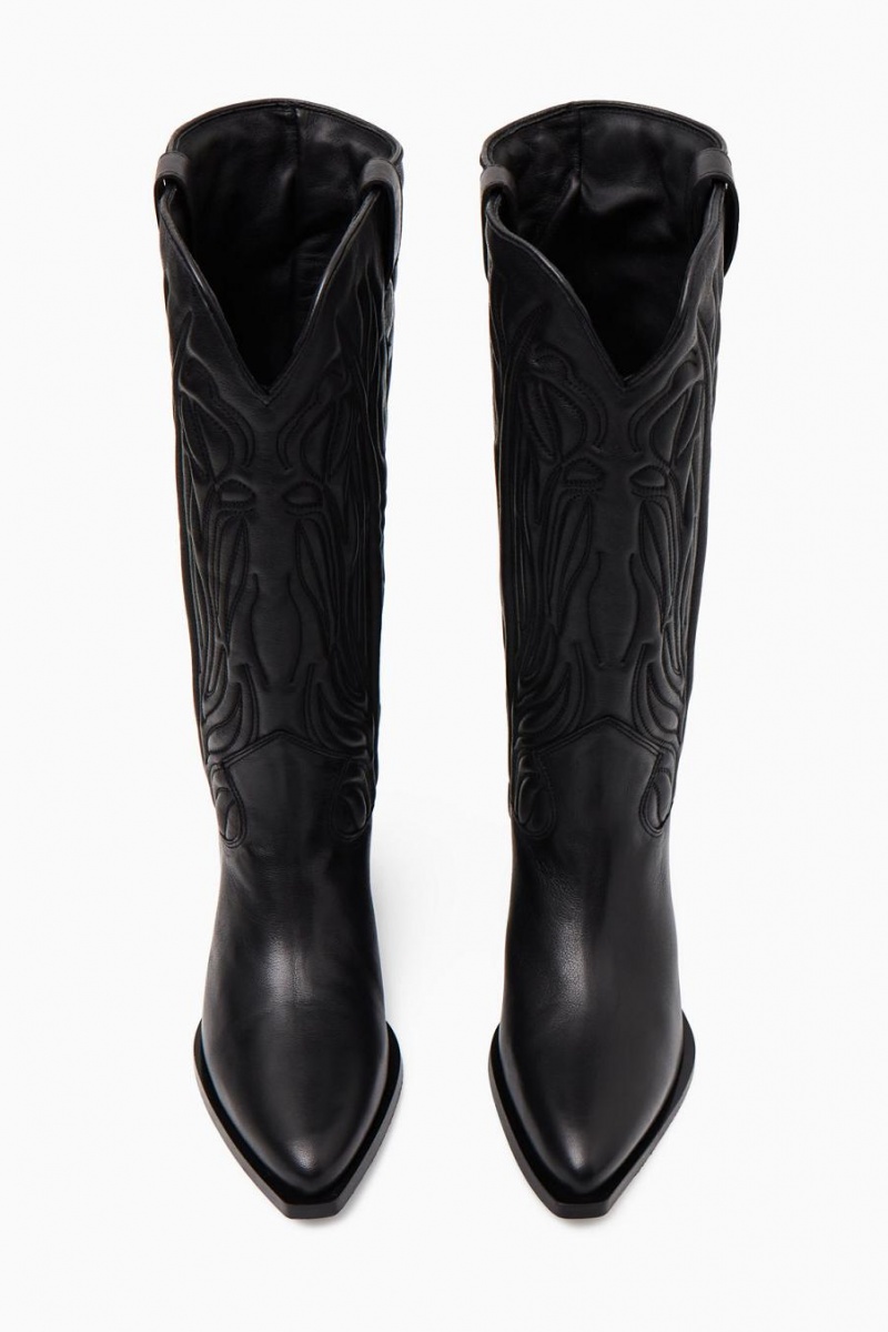 Botas COS Embroidered Cuero Cowboy Mujer Negros | 83967NACY