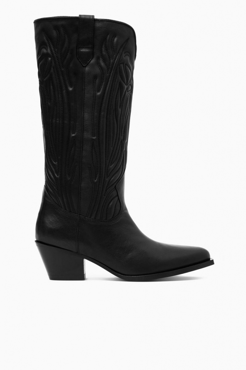 Botas COS Embroidered Cuero Cowboy Mujer Negros | 83967NACY